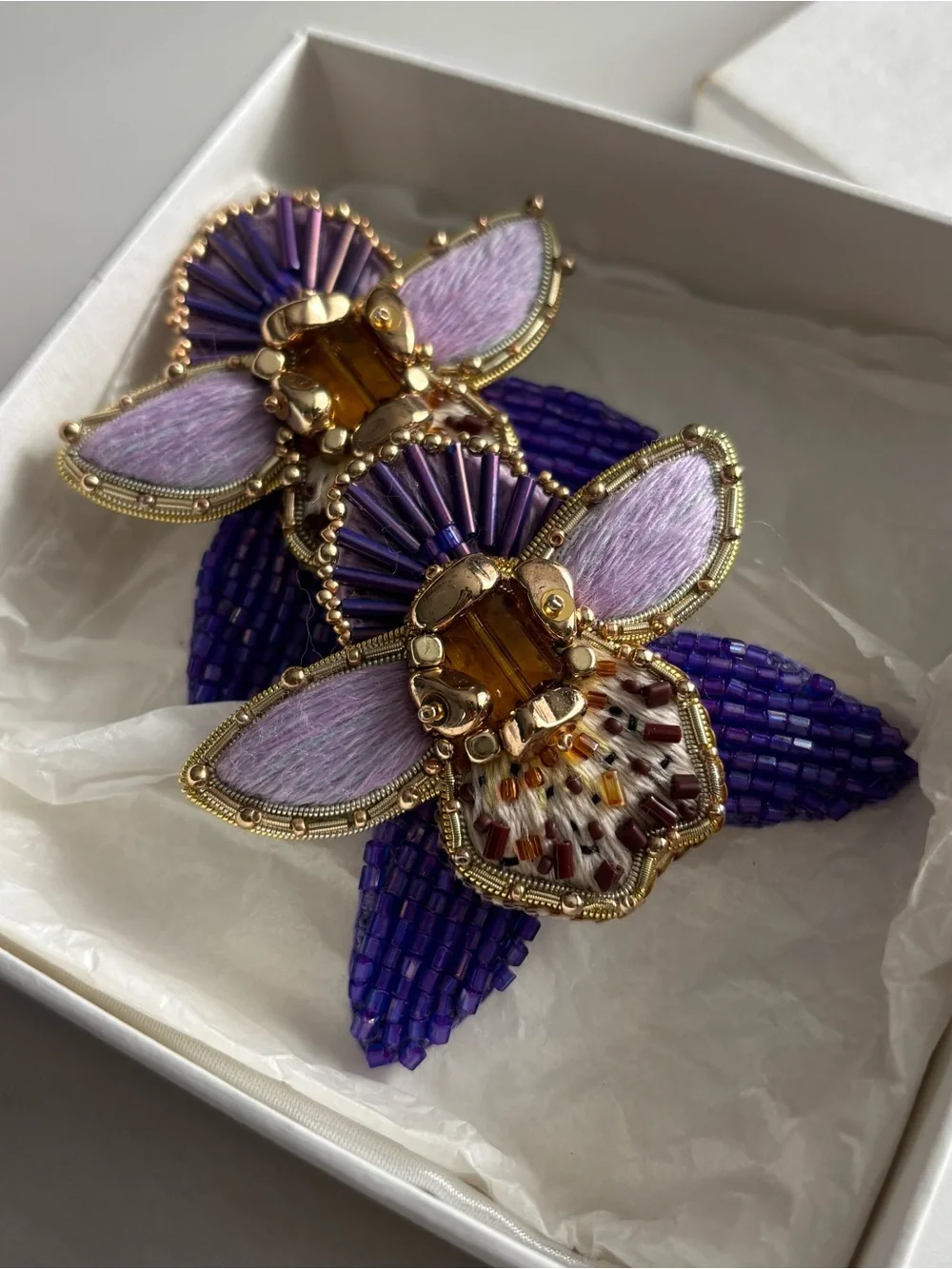 Beaded Orchid Statement Earrings